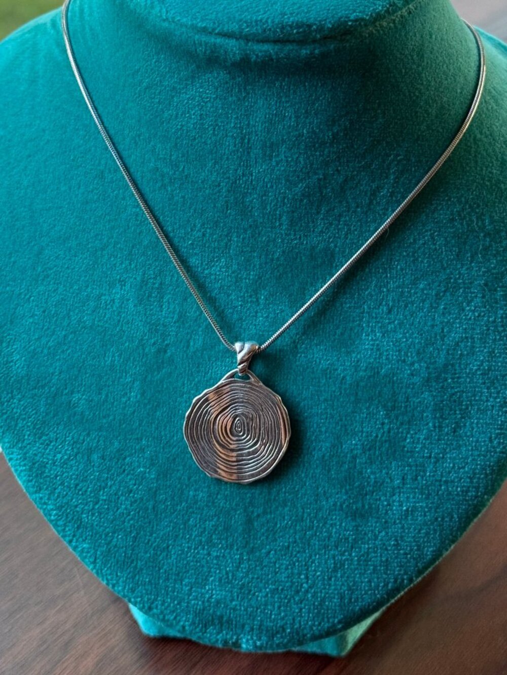 Wood Slice Tree Rings Necklace in Sterling Silver
